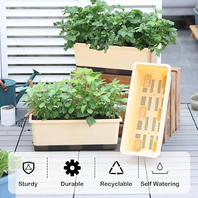 Window Box Planter 8 Pcs, 17 Inches Rectangle Flower Pots with Drainage Holes and Trays, Vegetable Planters for Windowsill Patio Garden Balcony Home Porch Yard Indoor Outdoor (Barley Yellow) by GreenHaven Gardens