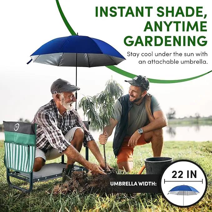 Garden Kneeler Seat Bench, Garden Kneeling Bench with Sunshade Umbrella, Ergonomic Handles, Folding Table, and Potting Mat, 10.2" Foam Knee Seat, Loading Capacity 330 Lbs by GreenHaven Gardens