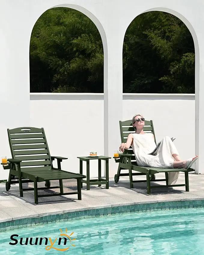 Chaise Lounge Outdoor with Wheels, Adjustable 6-Position Chaise Lounge Outdoor, Patio Lounge Chair for Poolside Backyard, Green by GreenHaven Gardens