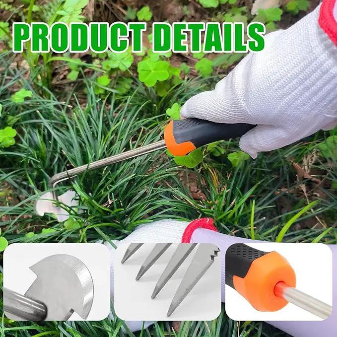 Amposei Weeding Artifact Uprooting Weeding Tool, Multifunctional Weeder, Hand Weeder Tool, Stand Up Weed Puller Tool with Handle for Garden Yard Farm Weed Removal (14in, Metal Rubber Handle) by GreenHaven Gardens