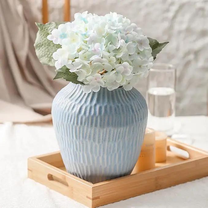 Ceramic Vase for Home Decor,7.8 Inch Flower Vases，Decorative Blue Vase for Pampas Grass，Modern Art Texture Vases for Home Entryway Living Room Dining Table Farmhouse Office Decor-Mat Blue by GreenHaven Gardens