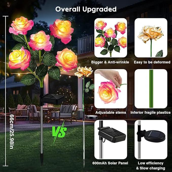 Solar Garden Lights, 6 Pack Solar Flowers Outdoor Waterproof with Rose, Garden Lights Solar Powered Waterproof, Solar Flower Lights, Solar Lights for Outside Yard Decorations Outdoor by GreenHaven Gardens