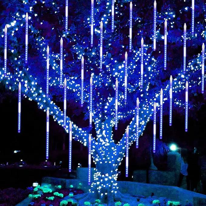 EXF 2-Pack Christmas Decorations Light Outdoor, Meteor Shower Lights 16 Tubes 384 LEDs Indoor Outdoor Rain Drop String Lights for Xmas Tree Roof (Blue) by GreenHaven Gardens