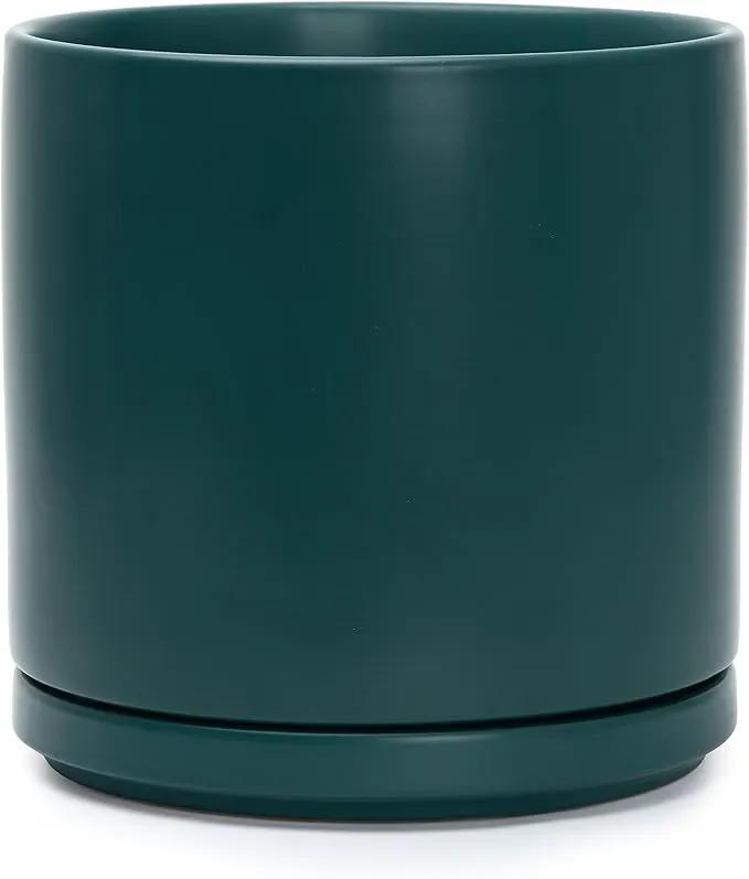 D'vine Dev 10 Inch Ceramic Planter Pot with Drainage Hole and Saucer, Indoor Cylinder Round Planter Pot, Teal, 94-O-E-9 by GreenHaven Gardens