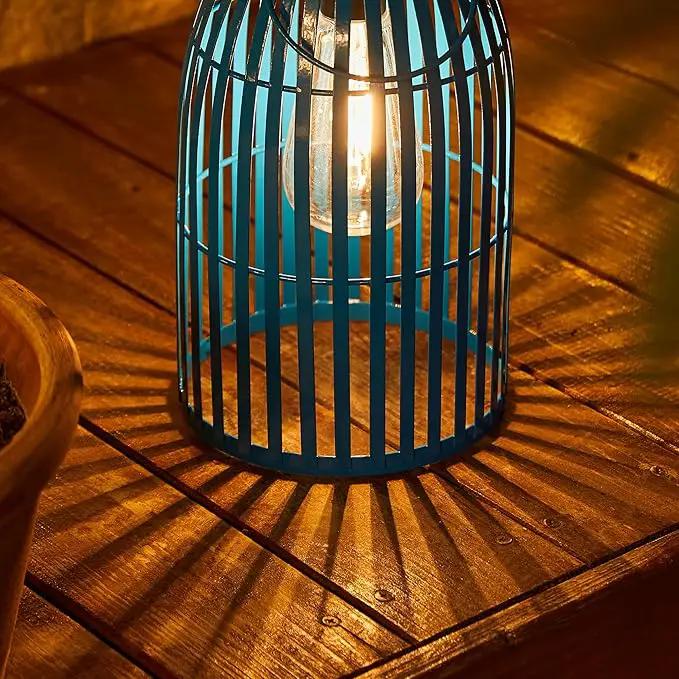 Set of 2 Solar Lantern Outdoor Waterproof Hanging Metal Birdcage Shaped Lantern Decorative Solar Light for Garden Yard Patio Porch, Blue by GreenHaven Gardens