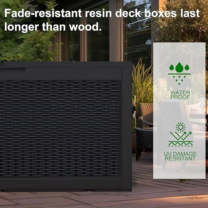100 Gallon Outdoor Deck Box,Storage Lockable Waterproof Patio Furniture,Garden Tools,Cushions,Pool Accessories Outside Storage Resin Box(Black) by GreenHaven Gardens