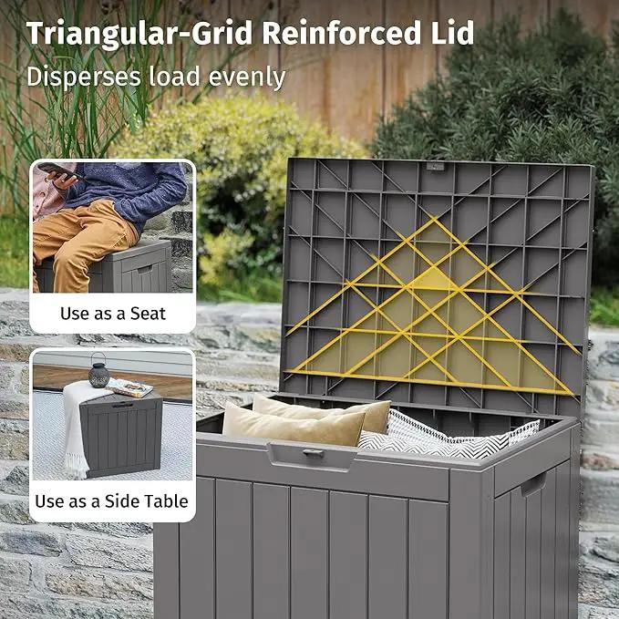 EAST OAK Outdoor Storage Box, 31 Gallon Deck Box Indoor and Outdoor Use, Waterproof Resin Storage Bin for Package Delivery, Patio Cushions, Gardening Tools, Lockable, UV Resistant, Grey by GreenHaven Gardens