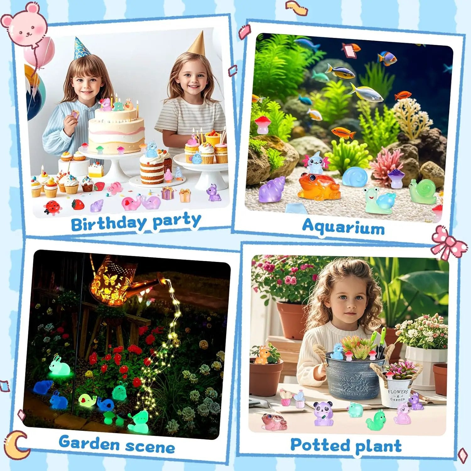130pcs Luminous Mini Resin Animals Figures to Hide Miniature Figurines Glow in The Dark for Miniature Fairy Garden Accessories Micro Landscape Aquarium Ornaments Kit Dollhouse Decor Crafts by GreenHaven Gardens