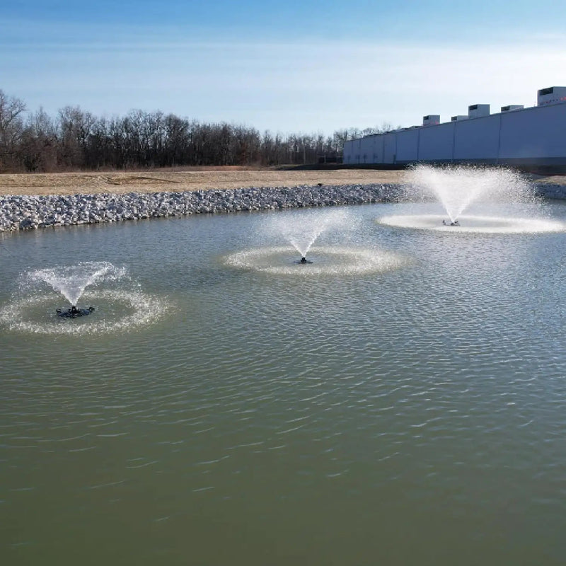 HALF OFF PONDS Floating Fountain – 1.5 HP Pond Aerator with 100' Cord – 12,500 GPH Water Pump –11 Spray Patterns - Energy-Efficient - White LED Lights - for Large Ponds, Lakes & Water Gardens by GreenHaven Gardens