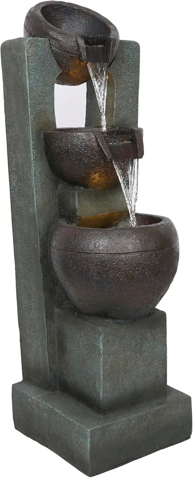 Alpine Corporation TZL400 34" 3 Tier Basin Cascading Fountain with LED Lights, Elegant Outdoor Water Feature for Garden, Patio, Yard & Outdoor Spaces, Relaxing Waterfall Fountain, Gray by GreenHaven Gardens