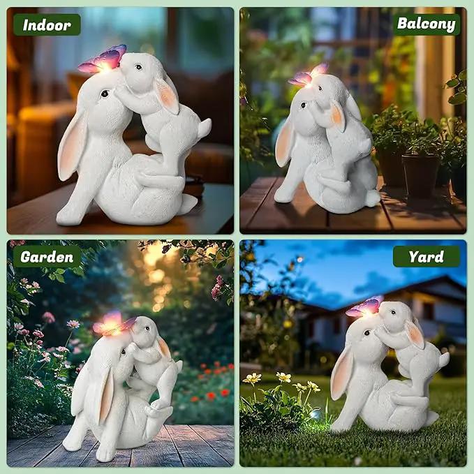 Easter Bunny Figurines Solar Garden Outdoor Statue with Butterfly Decorations Lights Easter Bunnies Decor Gifts for Women Mom Rabbit Statue for Outside Yard Patio Garden Lawn Ornament by GreenHaven Gardens