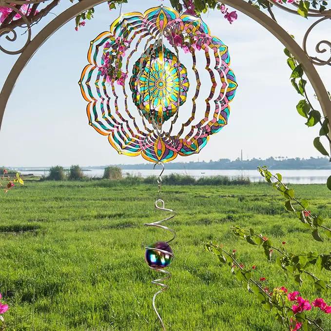 Wind Spinner Purple Tulip Mandala Wind Spinners for Yard & Garden Hanging Wind Sculpture & Spinners 3D Kinetic Metal Art Decor Outdoor Ornament, Fun Mandala Gifts for Women/Mom/Dad/Men/Girl by GreenHaven Gardens