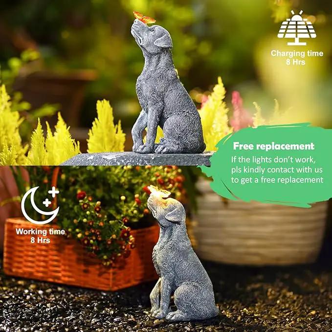 Solar Garden Statue Dog Figurine – Outdoor Decoration with Butterfly for Garden Yard Lawn Home Decor Outside : Unique Gifts for Mom Grandma by GreenHaven Gardens