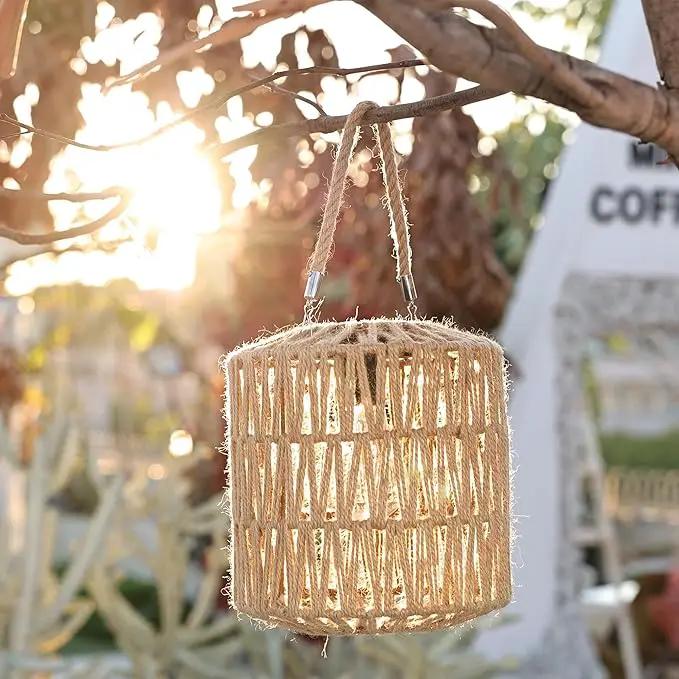 Cooo Solar Lantern Outdoor Hanging – Handwoven Jute Rope Lantern with Warm Edison Bulb, IP65 Waterproof Solar Powered Garden Light for Porch Patio, Yard Table Rustic Boho Decor, 8.27” Tall by GreenHaven Gardens