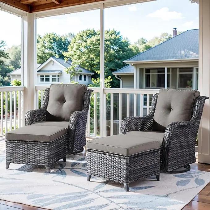 4 Pieces Patio Furniture Sets, Wicker Patio Swivel Glider Chair with Ottomans, Outdoor Furniture Set for Outside Porch, Deck, Balcony, Garden by GreenHaven Gardens