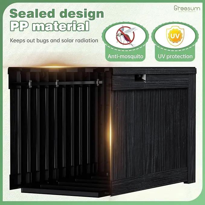 Greesum 120 Gallon Outdoor Storage Box with Lock - Large Resin Deck Box, Reinforced Lid for Garden, Patio, Lawn, Black by GreenHaven Gardens