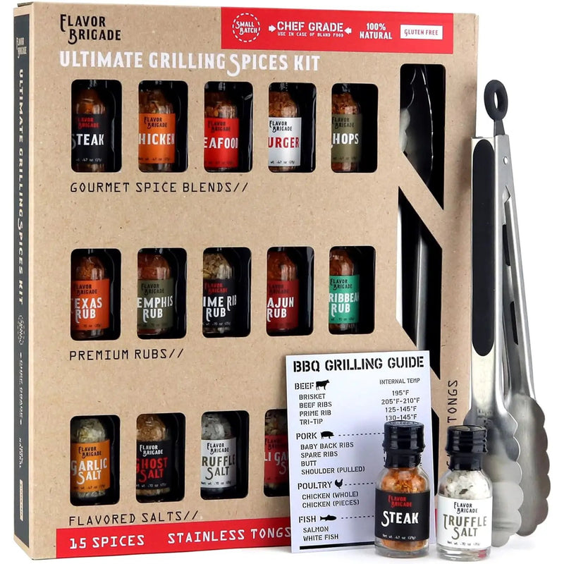 Ultimate Grilling Gift for Men - BBQ Accessories - Gourmet Spice Blends & Seasonings, Tongs, BBQ Magnet, Meat Rubs, Unique Gift for Guys, Dad, Son, Brother, Father in Law, Cooking Chefs, 17 Piece Set by GreenHaven Gardens