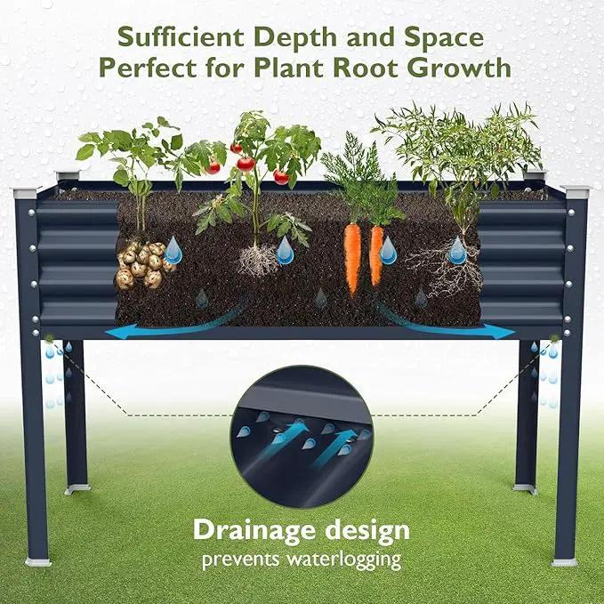 Raised Garden Bed with Legs, 48×24×32in Large Galvanized Elevated Planter Box, Metal Raised Beds for Gardening Backyard Patio Balcony, 400lb Capacity (Navy Blue) by GreenHaven Gardens