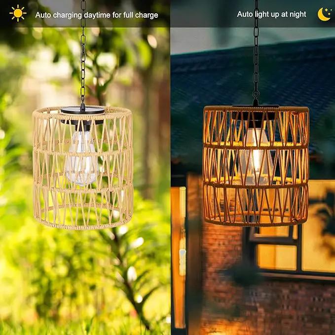 Solar Chandelier Lantern,Outdoor Rattan Pendant Lights,Waterproof Boho Hanging Lamps with Edison Bulb for Gazebo Tree Porch Yard Porch Patio Garden Backyard Decor by GreenHaven Gardens