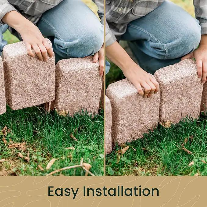 Beuta Landscape Edging | Garden Edging Border | Faux Stone Block XL for Lawn Edging, Flower Beds & Yard Edging – 1 Pack | Each Section Has 6 Blocks 48" L x 4" W x 9.5" H | 3 Spikes | Sandstone by GreenHaven Gardens