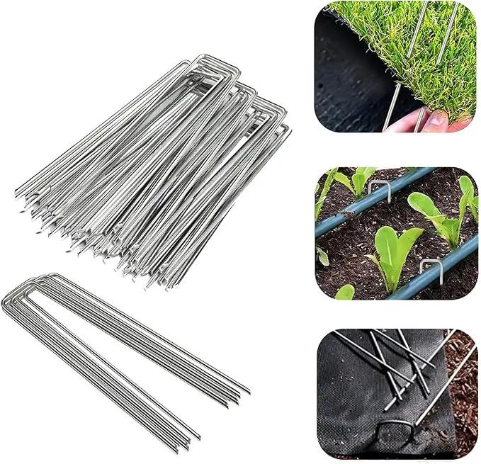 100 Pack Sturdy Garden Landscape Staples, 6 Inch Galvanized Steel Sod Pins Anti-Rust Stakes for Weed Barrier, Christmas Decorations and Landscaping Fabric. by GreenHaven Gardens
