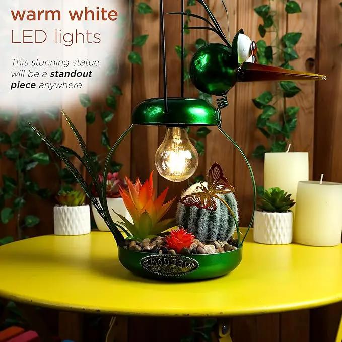 Alpine Corporation LYT292SLR-HH Solar-Powered Metal Heron w/Garden Enclosed LED Light Decor, Solar Patio Decor, 16''H, Green by GreenHaven Gardens