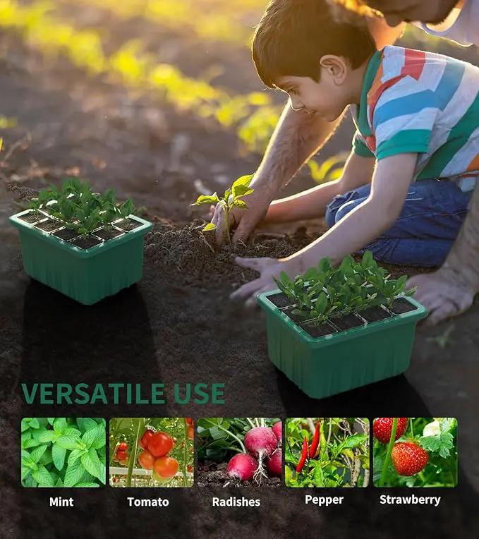 Seed Starter Tray, 60-Cells Seedling Starter Trays with Grow Light, Self-Watering Seed Germination Kit for Indoor Gardening Seed Starting (5 Pack, Green Base) by GreenHaven Gardens