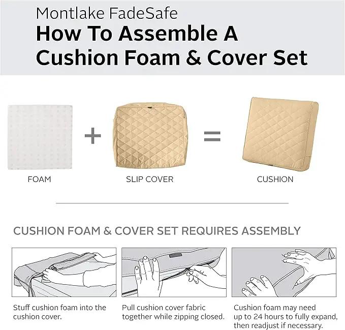 Classic Accessories Montlake FadeSafe Water-Resistant 21 x 20 x 4 Inch Wide Back Patio Quilted Lounge Cushion, Chamomile