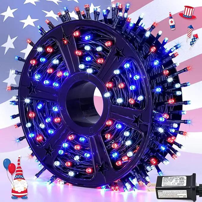 JMEXSUSS 500 LED Red White and Blue Lights 4th of July Decorations, 173ft 8 Modes 4th of July Lights Outdoor, Waterproof Patriotic String Lights Plug in for Memorial Day Independence Day Holiday Decor by GreenHaven Gardens