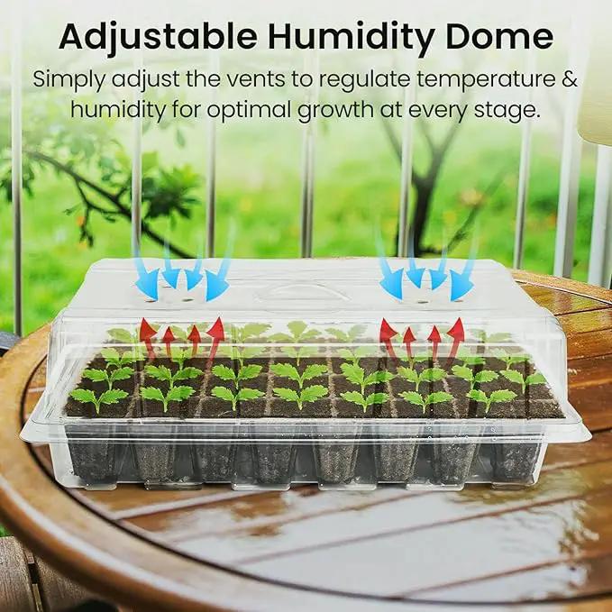 Bonviee 2-Pack Seed Starter Tray with Plant Light, Elevated Seedling Starter Trays Kits with Adjustable Humidity Domes and Clear Cell Tray, 12 Full Spectrum Led Lamp Beads for Plants Indoor-Clear by GreenHaven Gardens