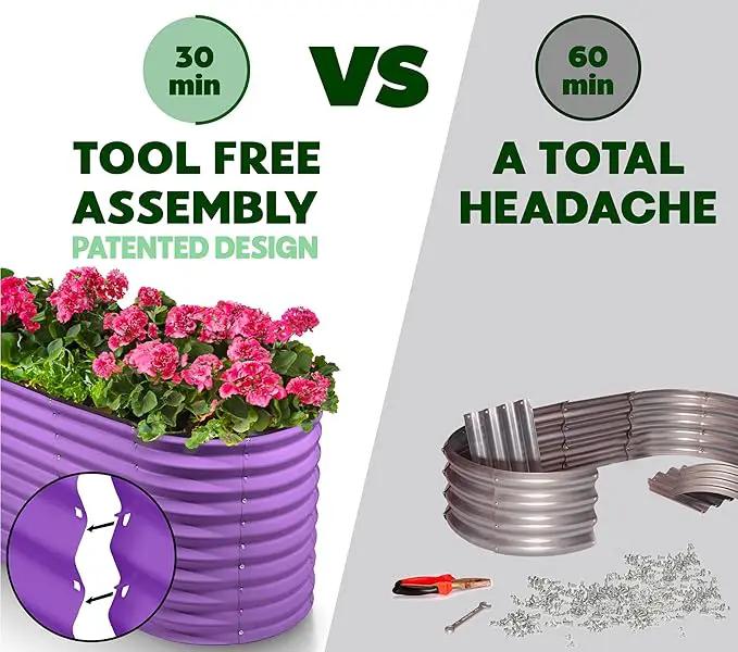 Galvanized Raised Garden Beds Outdoor // 4×2×2 ft Planter Raised Beds for Gardening, Vegetables, Flowers // Large Metal Garden Box (Purple) // Patented Tool-Free Design by GreenHaven Gardens