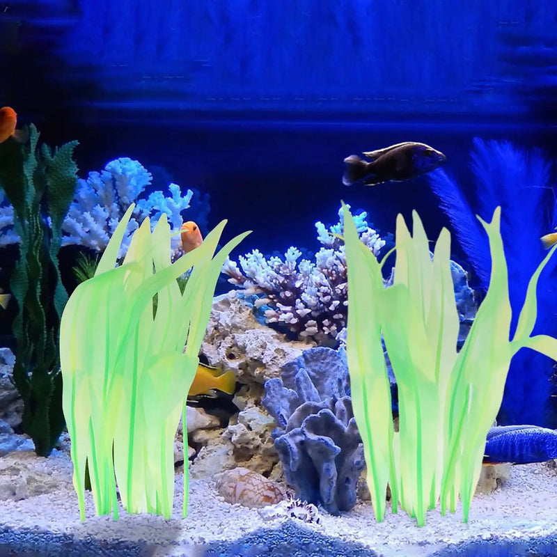 Kaiyuan Dynasty 2pc Artificial Fish Tank Plants Aquarium Decoration Plants Silicone Glowing Kelp Ornament Fish Tank Decor Aquarium Plant Aquatic Water Grass,7inch,Green by GreenHaven Gardens