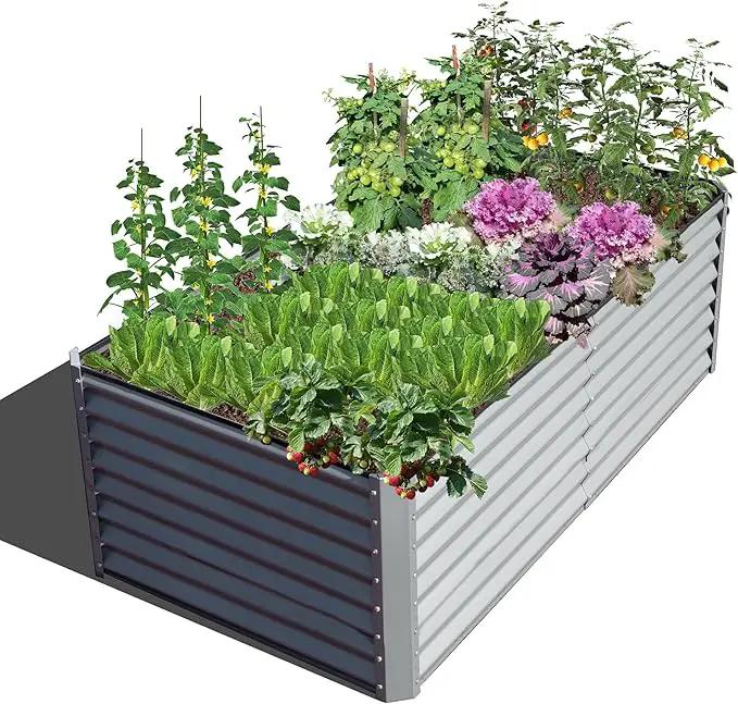 Domi Raised Garden Beds Outdoor, 6x3x2ft Thickening Tall Metal Rectangular Deep Root Box Planter for Vegetables, Flowers, Herbs, and Succulents 2" Deep w/ 256 Gallon Capacity - Silvery by GreenHaven Gardens