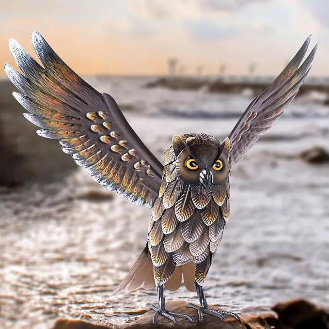 Natelf Garden Owl Sculptures & Statues, Standing Metal Bird Yard Art Sculpture for Patio Backyard Pond Outdoor Decorations by GreenHaven Gardens