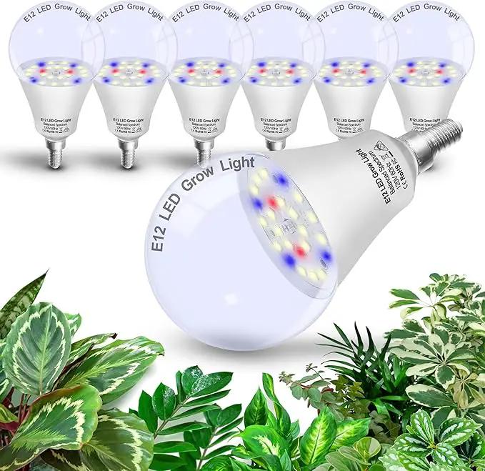 Grow Light Bulbs E12 Candelabra Small Screw Base for Indoor Plants Full Spectrum,Grow LED Light Bulb 10W with Balanced Spectrum 5000K Blue Red for Seeds Greens Laboratory,School,Greenhouse Garden,6Pcs by GreenHaven Gardens