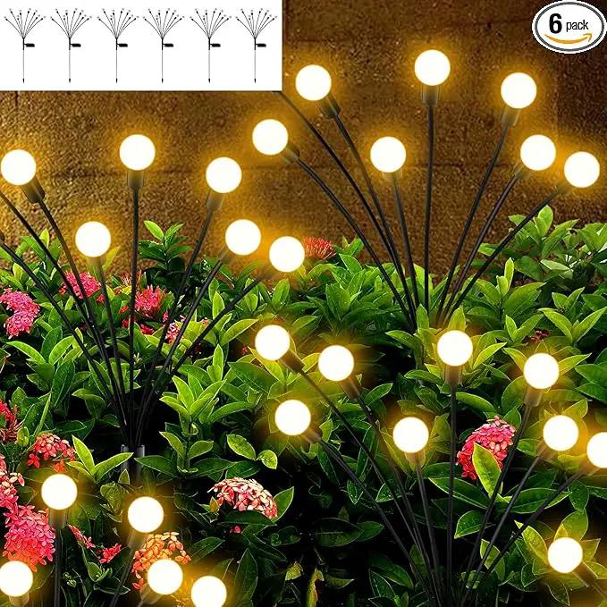 Solar Garden Lights - 6 Pack Solar Firefly Lights Outdoor Waterproof New Upgraded Swaying Landscape Lighting for Outside Pathway Patio Yard Garden Outdoor Decor Sway by Wind 8 LED Warm White by GreenHaven Gardens