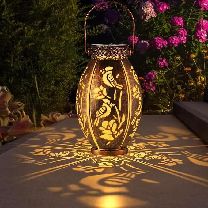 pearlstar 2 Pack Solar Lantern Hanging Light Outdoor Waterproof Decorative Metal Solar Lamp for Table Garden Yard Patio Balcony Pathway,Copper,Perfect Gift for Women/Mom/Men,Cardinal-2 by GreenHaven Gardens