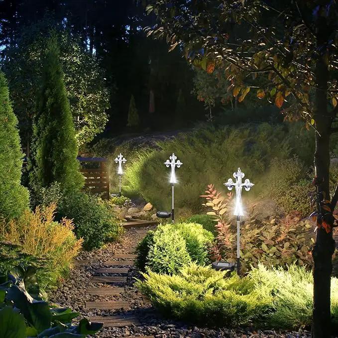 Riakrum 4 Piece Solar Cross for Cemetery Grave Grave Crosses for Cemetery Memorial Stake Solar Lights Waterproof Outdoor Garden Stake Cemetery Cross for Grave Yard Decorations, 16 Inches Long by GreenHaven Gardens