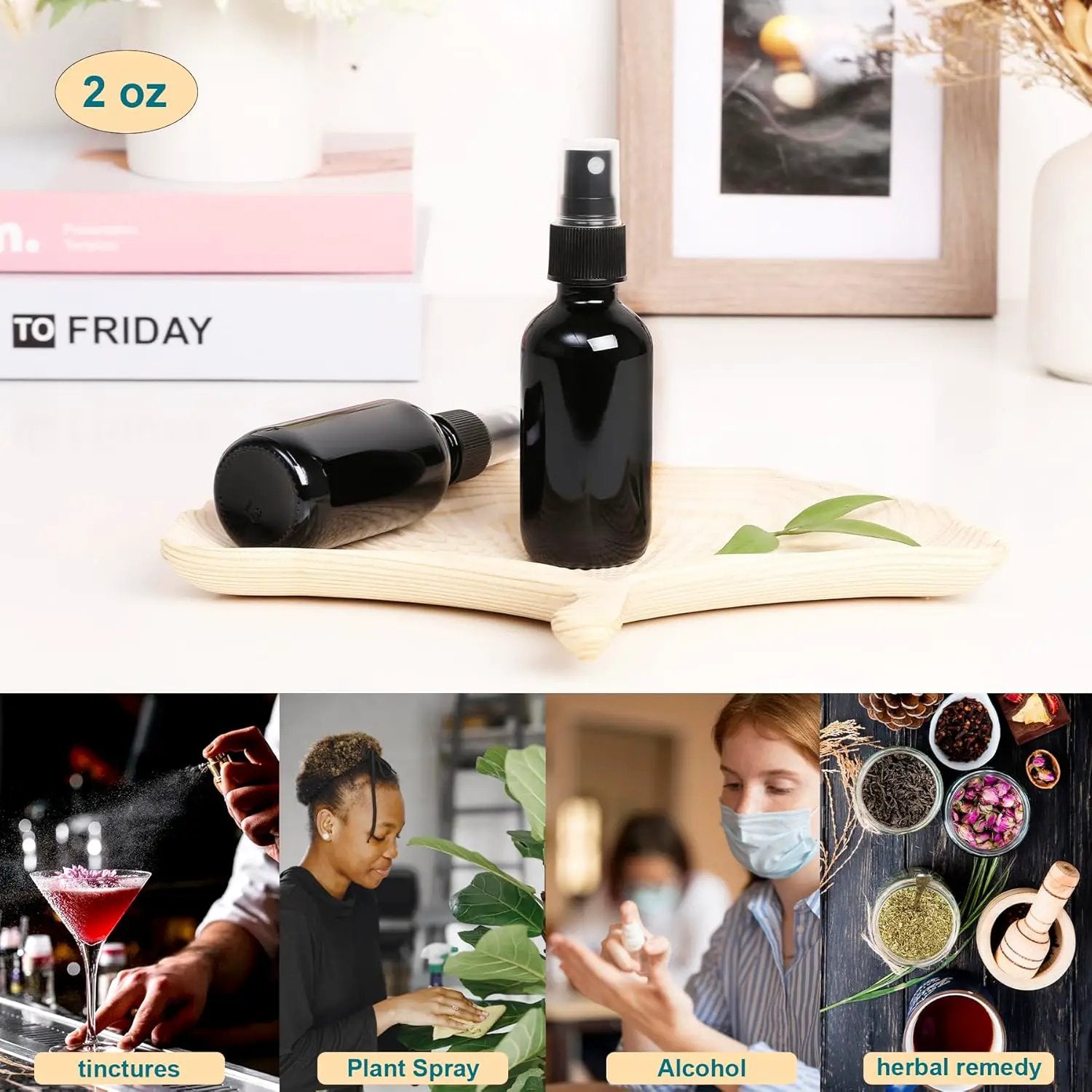 Black Glass Small Spray Bottle 2 oz 24 Packs,Fine Mist Sprayer Small Clear Bottles,Refillable Containers mini spray bottles for Cleaning Solutions and Skin Care (Black 24pcs) by GreenHaven Gardens
