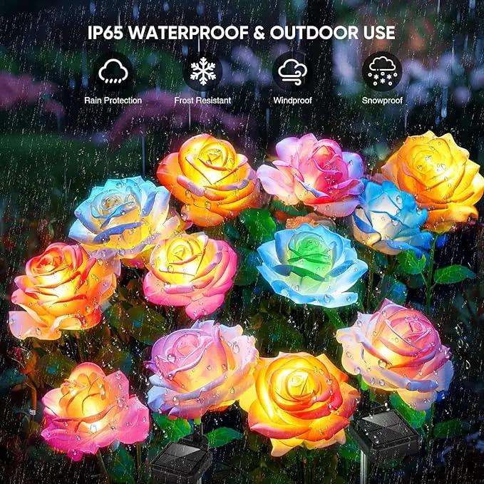 Solar Garden Lights, 6 Pack Solar Flowers Outdoor Waterproof with Rose, Garden Lights Solar Powered Waterproof, Solar Flower Lights, Solar Lights for Outside Yard Decorations Outdoor by GreenHaven Gardens