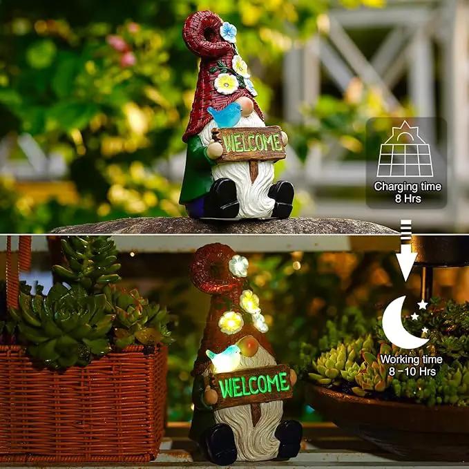 Goodeco Sitting Gnome with Welcome Sign - Garden Gnomes Outdoor with Solar Bird & LED Lights, Ideal Gifts for Mom or Women, Housewarming Gnome Decorations by GreenHaven Gardens