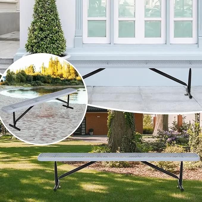 48" L Outdoor Steel Flat Bench, Heavy Duty Metal Park Bench for Outside, Expanded Metal, Commercial Benches Mesh Bench for Shopping Mall, Store, Lawn, Park, Patio, Deck, Garden (Grey, 8FT) by GreenHaven Gardens