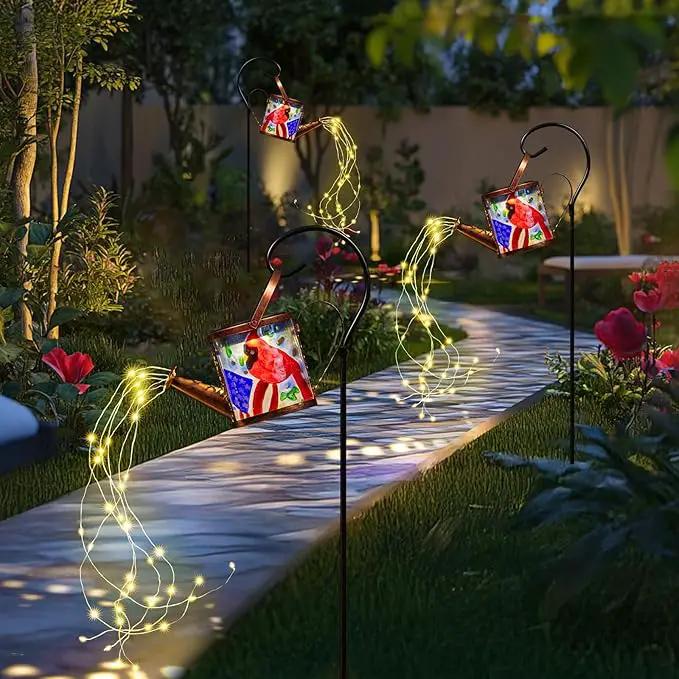 Larekook Solar Outdoor Watering Can Lights Decorative Path Lights, Metal Glass Solar Garden Light Outdoor Waterfall Decor Ornament for Yard Lighting Outside Flag by GreenHaven Gardens