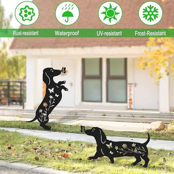Pack 2 Dog Metal Garden Decor for Outside,Dachshund Silhouette Garden Stakes,Garden Statues for Yard,Lawn,Pathway by GreenHaven Gardens
