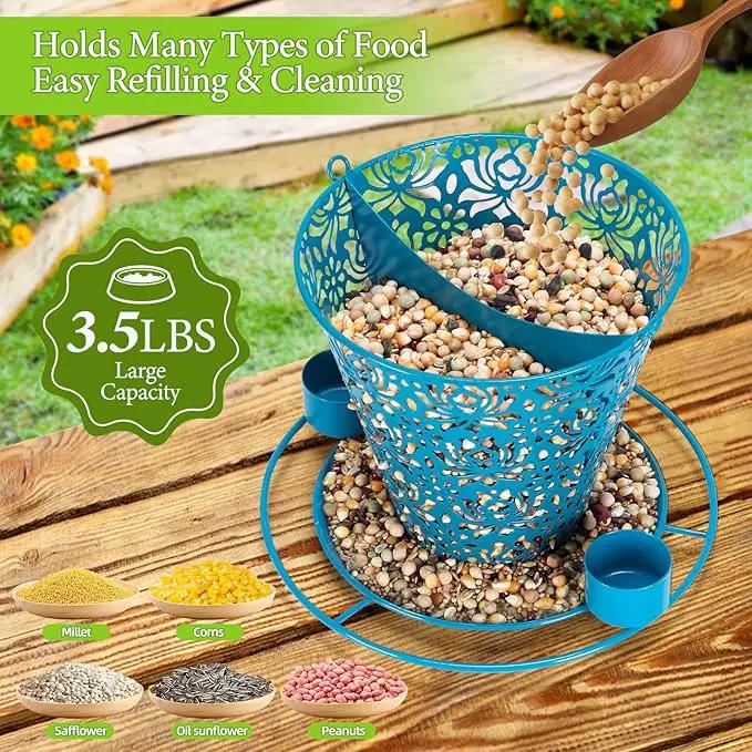 Solar Bird Feeders for Outside Hanging Metal Wild Bird Feeder Solar Lanterns Outdoor Waterproof Garden Decor for Yard Blue by GreenHaven Gardens