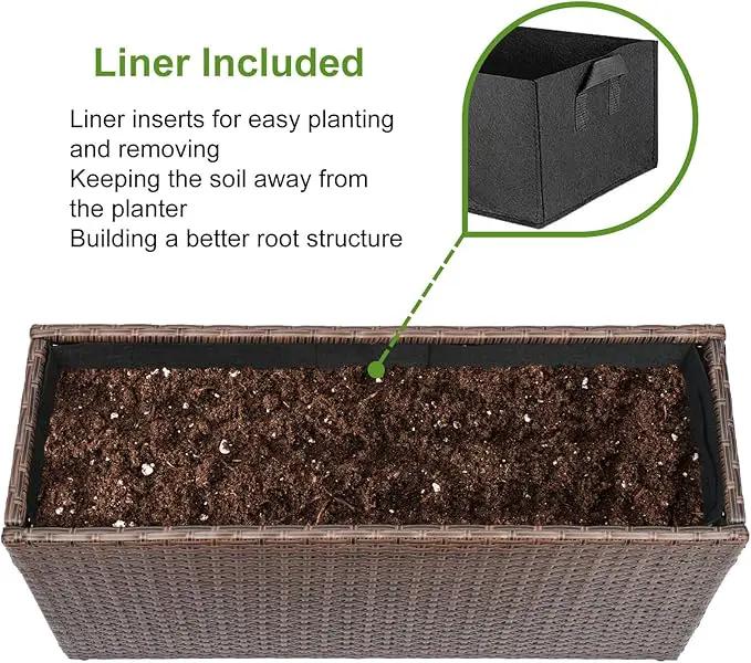 LEWIS&WAYNE Large Rectangular Block Planter Box Handmade Wicker Tall Planters for Outdoor Plants with Removable Liners Modern Planter for Indoor Outdoor Patio Deck - Brown, 30''x12''x16'' by GreenHaven Gardens