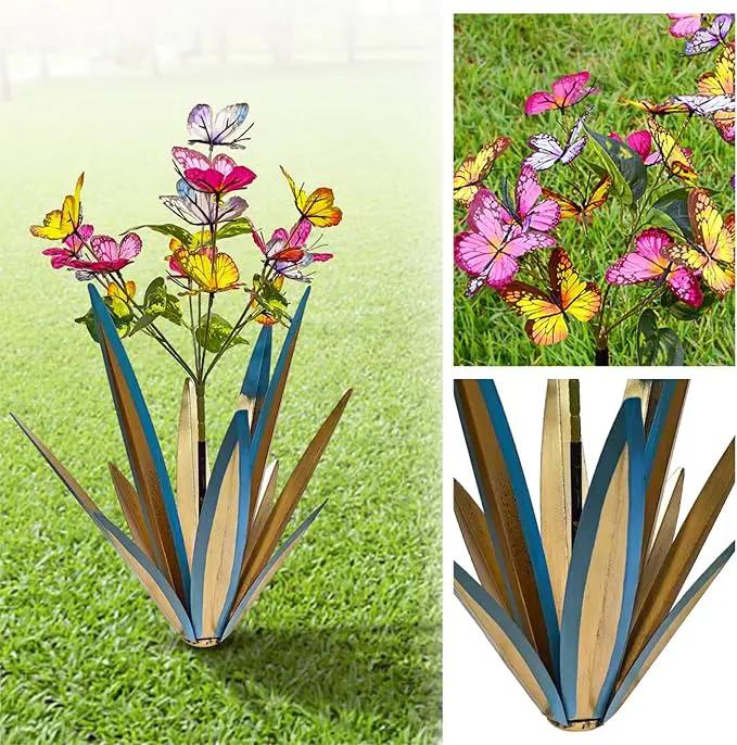 Garden Outdoor Butterfly Enlarge Thickened Wind Resistant Metal Agave Garden Art Metal Plant Country Sculpture Statue Decorations Ornaments Artificial Waterproof Butterflies(Blue 2pcs) by GreenHaven Gardens