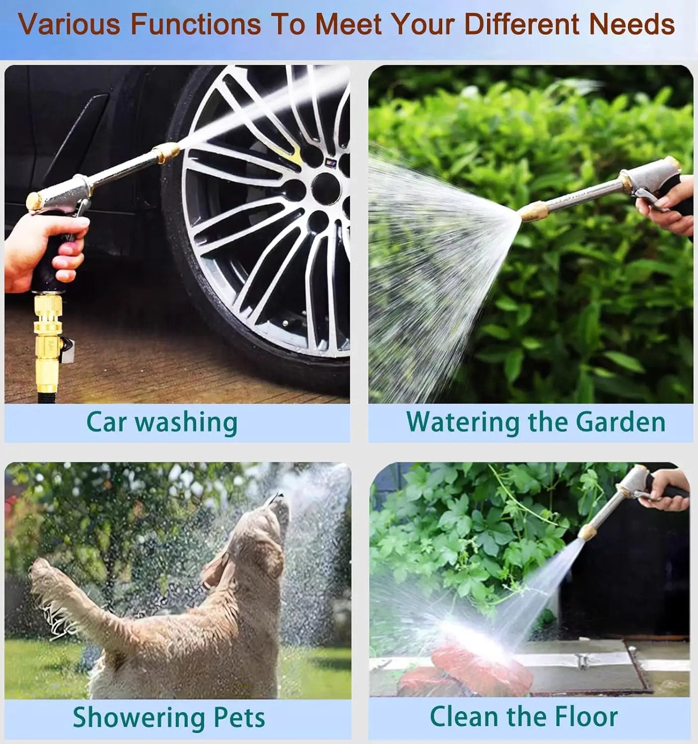 Upgrade Garden Hose Nozzle,100% Heavy Duty Metal Spray Gun With Full Brass Nozzle,High Pressure Water Hose Nozzle Sprayer Head,3/4" Quick Connectors,for Lawn & Garden,Washing Cars,Showering Dogs&Pets by GreenHaven Gardens