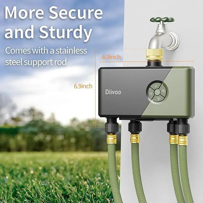 Diivoo WiFi Water Timer 4 Outlets with Brass Inlet, Smart Sprinkler/Hose/Tap Timer Compatible with Alexa & 24 Irrigation Plans & Rain Delay, Garden Watering Systems Controller with 2 Watering Modes by GreenHaven Gardens
