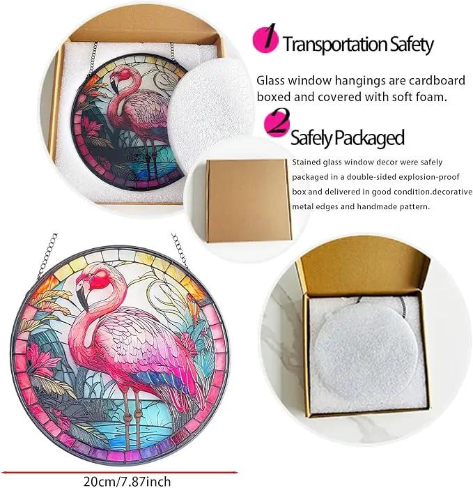 RIVEENY Flamingos Sun Catcher Stained Glass,8" Flamingos Gifts for Women,Stained Glass Window Hanging,Red Birds Sun Catchers for Windows, Hand Painted Glass for Birds Lover by GreenHaven Gardens